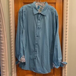 Robert Graham Teal and Navy Gingham Button-Up Shirt